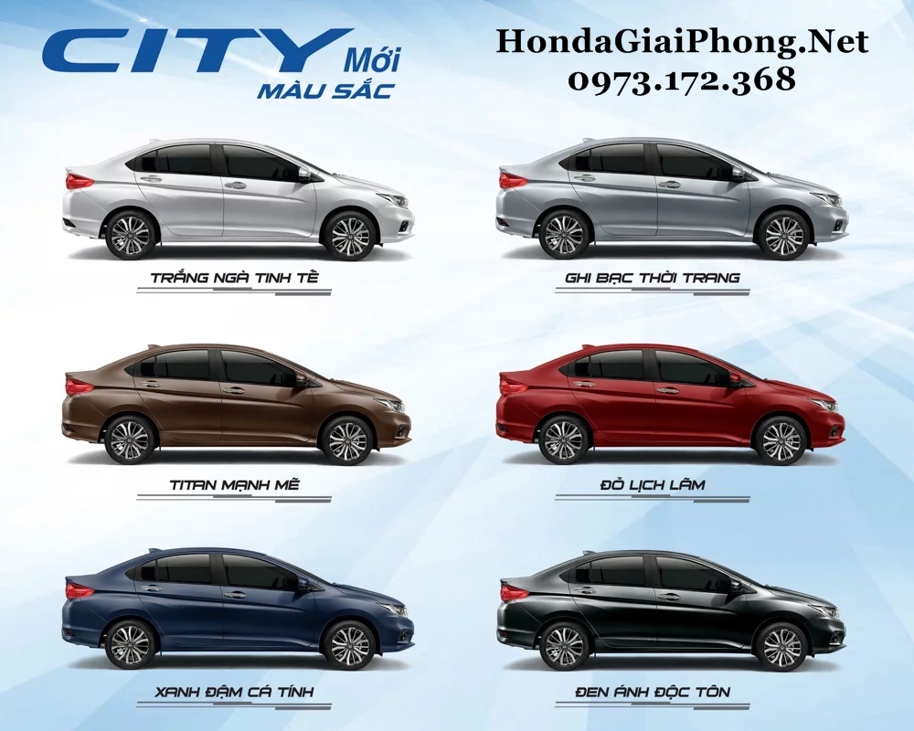 Xe Honda City 2018 - Màu Sắc - Trắng - Ghi - Titan - Đỏ - Xanh Đậm - Đen